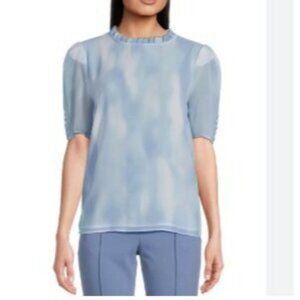 Calvin Klein Womens Petite Dyed Buttoned Cuff Pleated Neck Top Blue Size 2X NWT